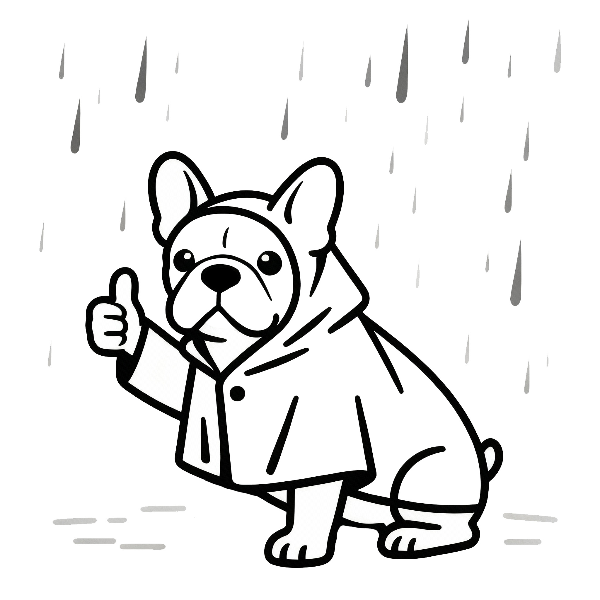 Bulldog sous la pluie